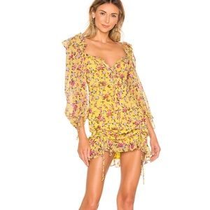 For Love And Lemons Yellow Smocked Sundress with Bishop Sleeves